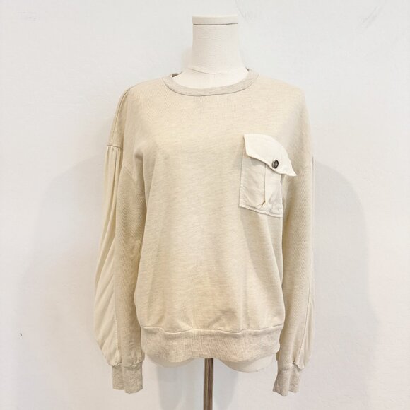 T.La Ribbed Trim Pocket Crewneck Pullover Sweatshirt Lounge Anthropologie Medium - Picture 3 of 10